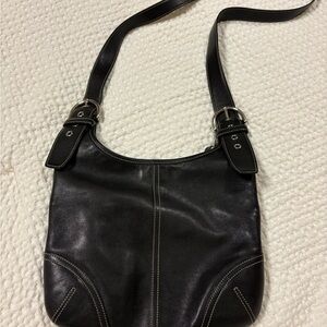 Coach Black Leather Shoulder Bag with Silver Hardware